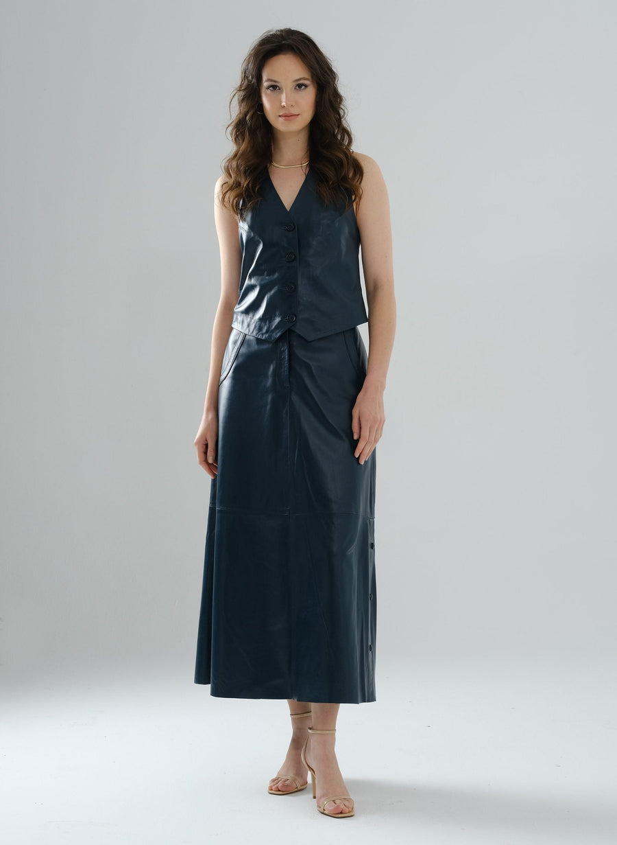 Classic Leather Vest – Petrol