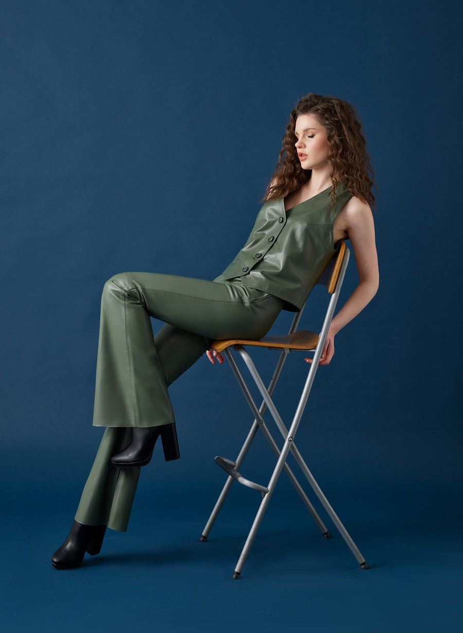 Classic Leather Vest – Sage Green