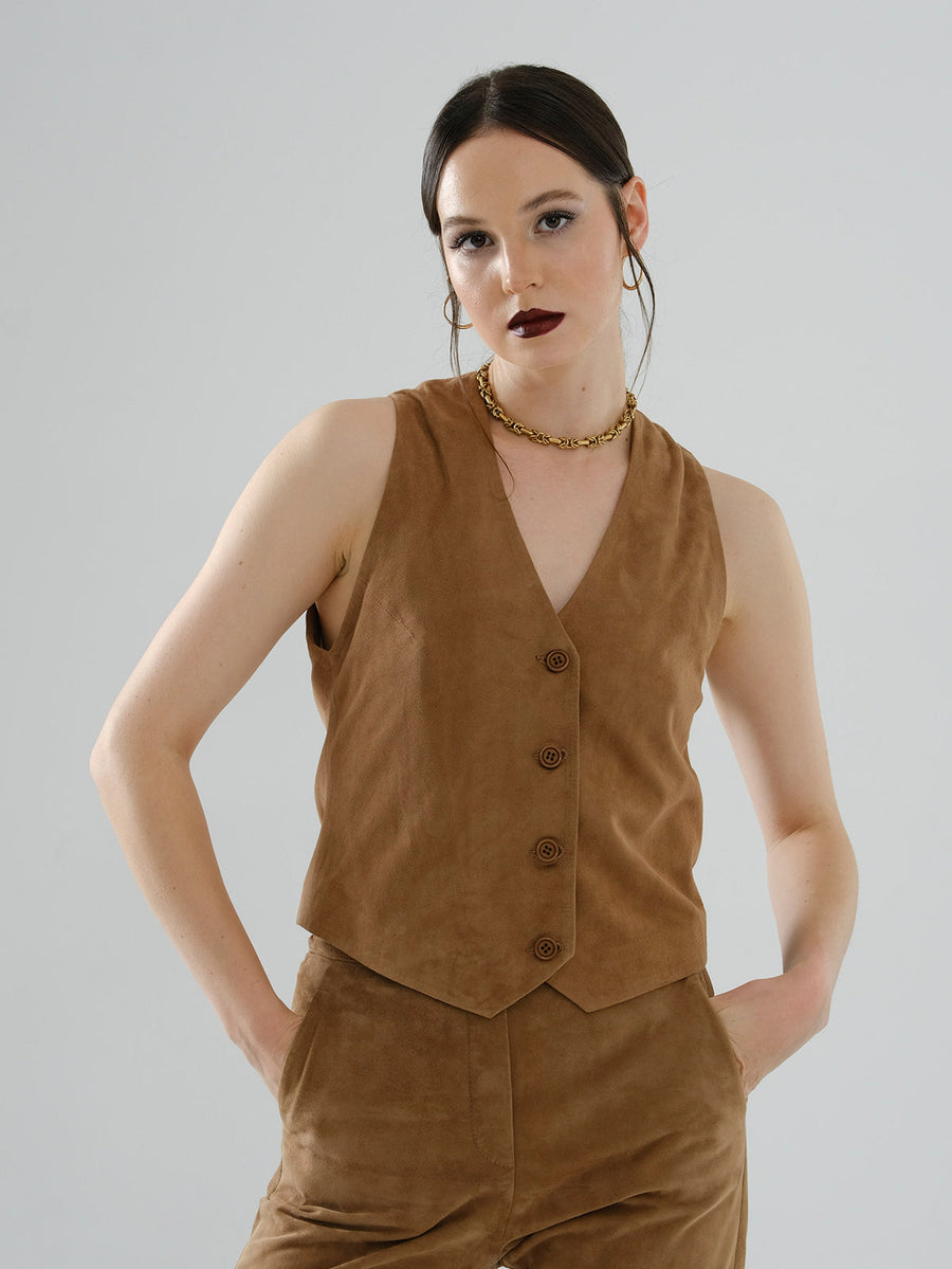 Classic Suede Vest – Brown