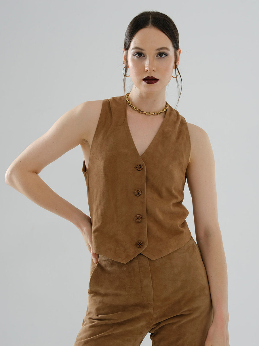 Classic Suede Vest – Brown