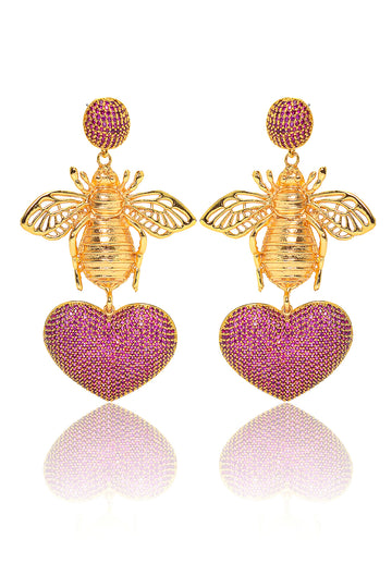 Bee With Pink Heart Earrings