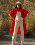 Red Balloon Sleeve Trench Coat