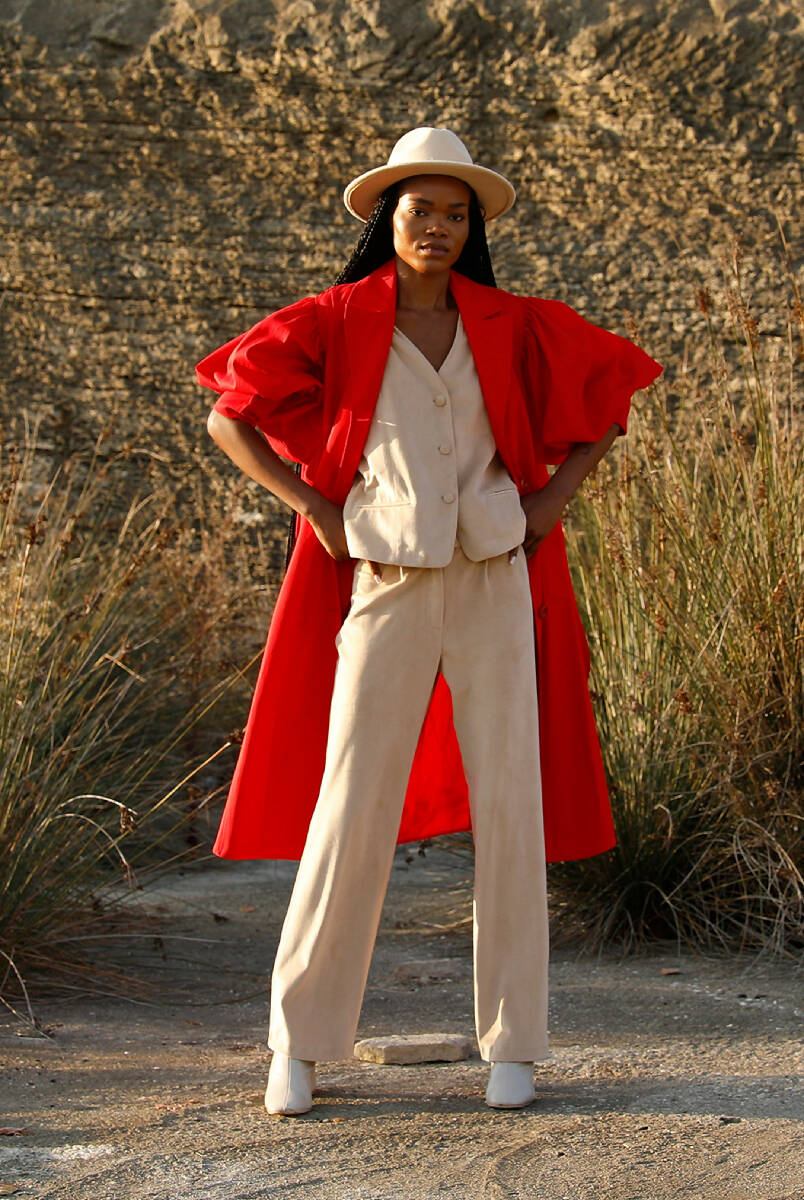 Red Balloon Sleeve Trench Coat