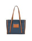 Denim Blue Canvas Genuine Leather Strap Tote Bag