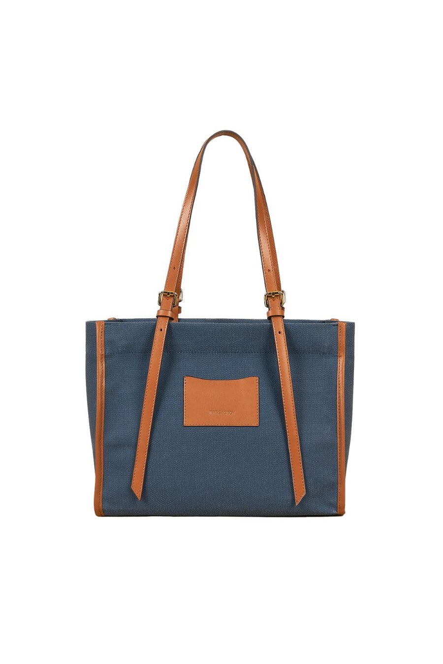 Denim Blue Canvas Genuine Leather Strap Tote Bag