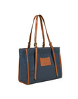 Denim Blue Canvas Genuine Leather Strap Tote Bag