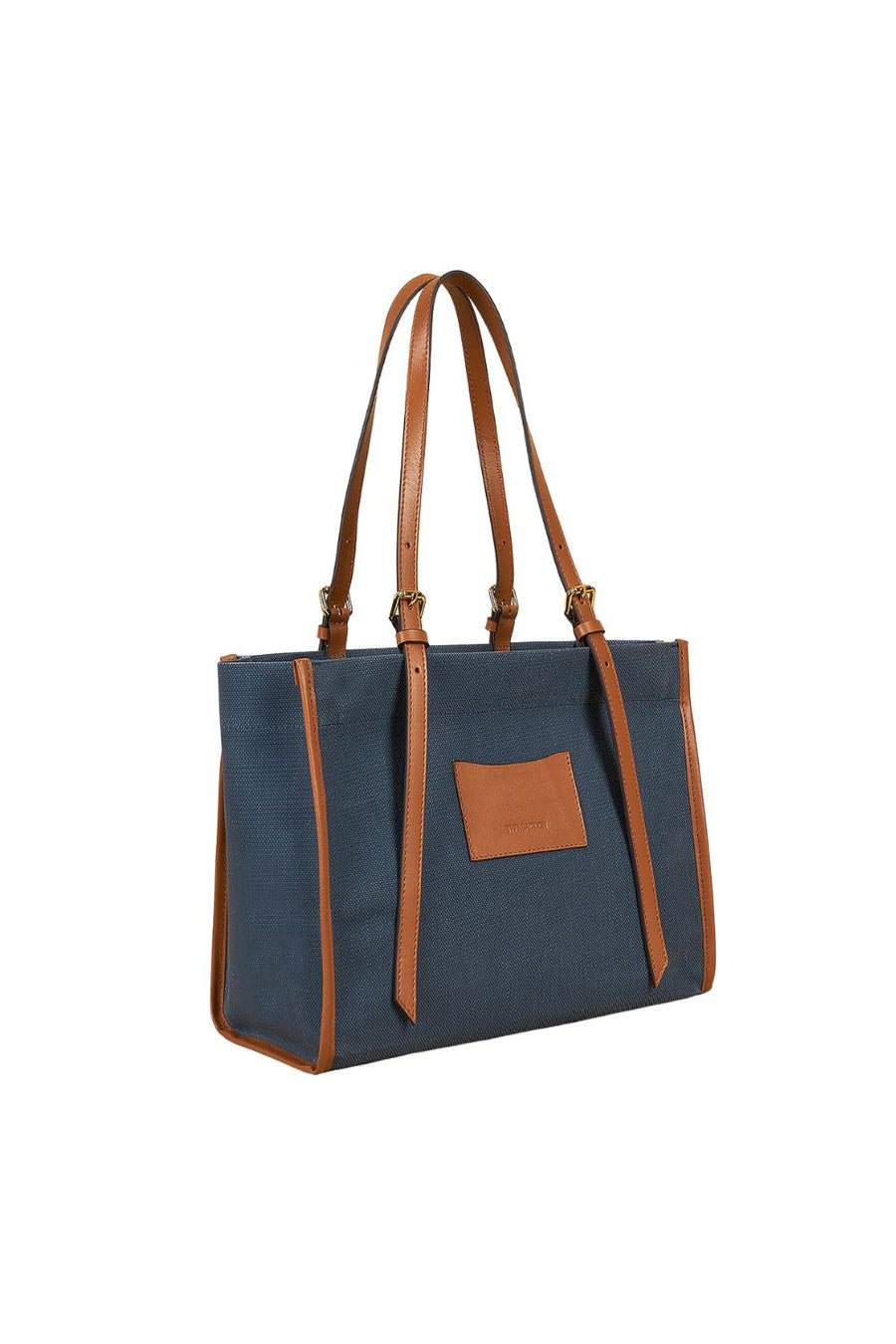 Denim Blue Canvas Genuine Leather Strap Tote Bag