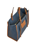 Denim Blue Canvas Genuine Leather Strap Tote Bag