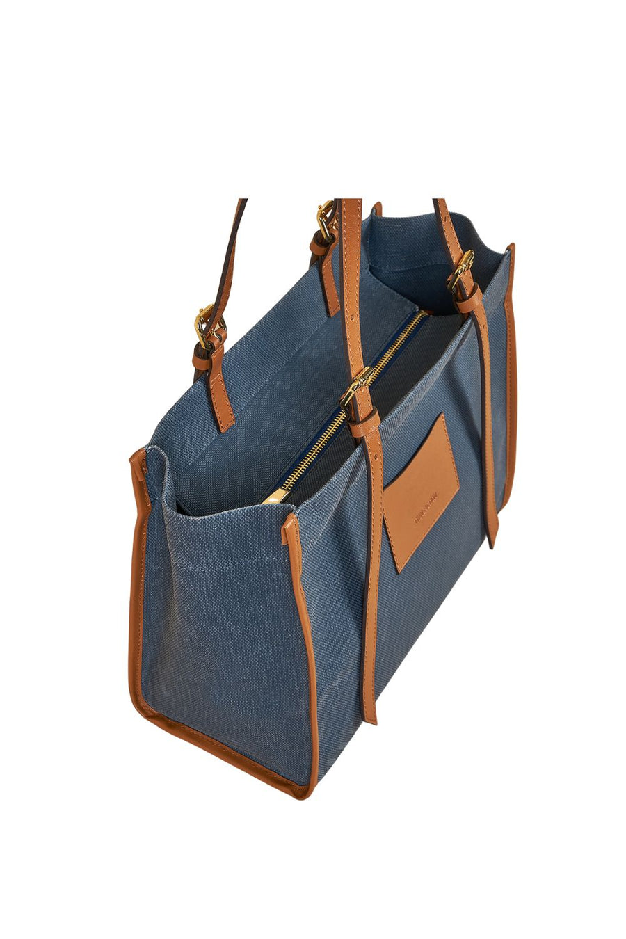 Denim Blue Canvas Genuine Leather Strap Tote Bag