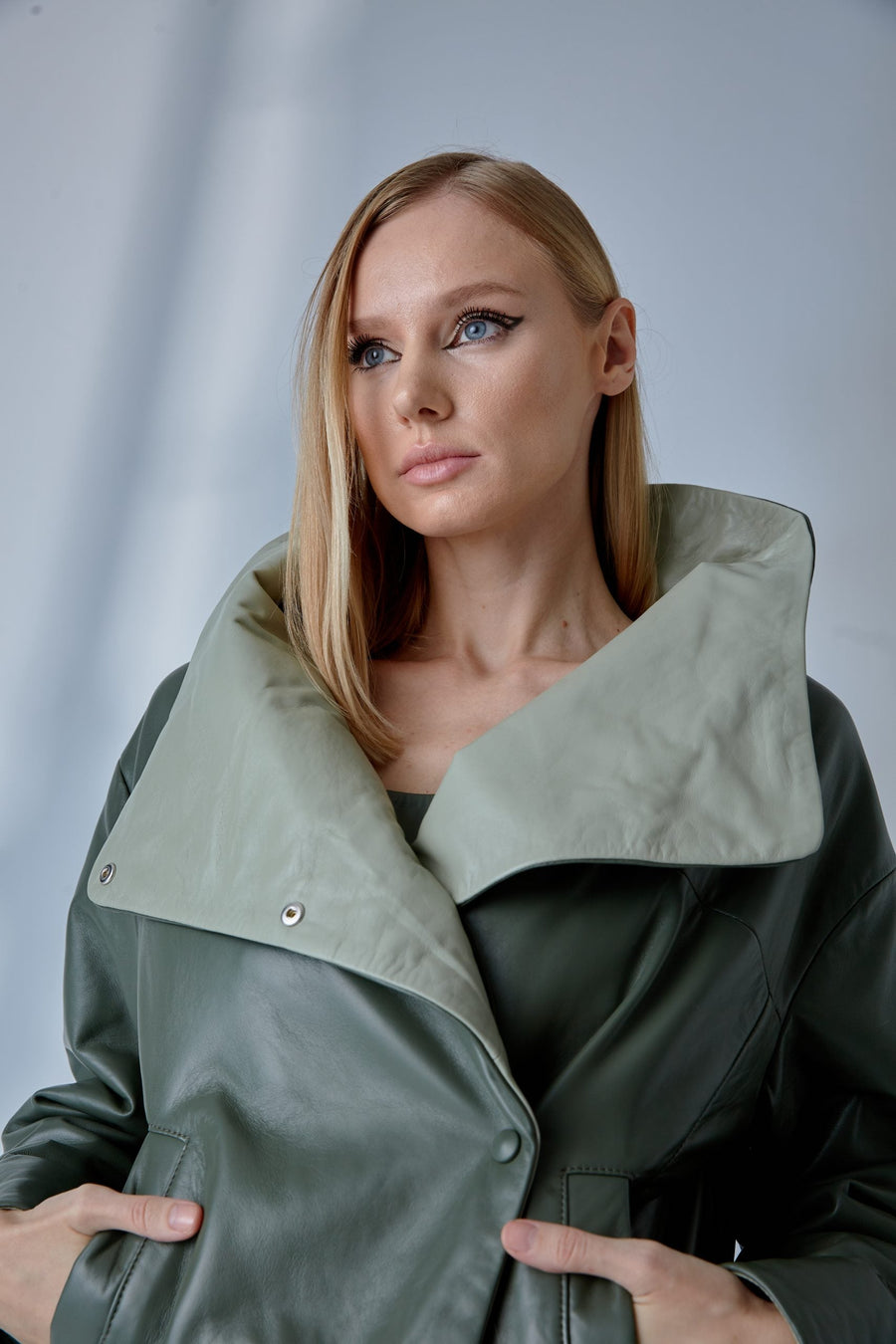 Dropped Shoulder Leather Jacket – Sage Green