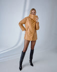 Dropped Shoulder Leather Jacket – Camel