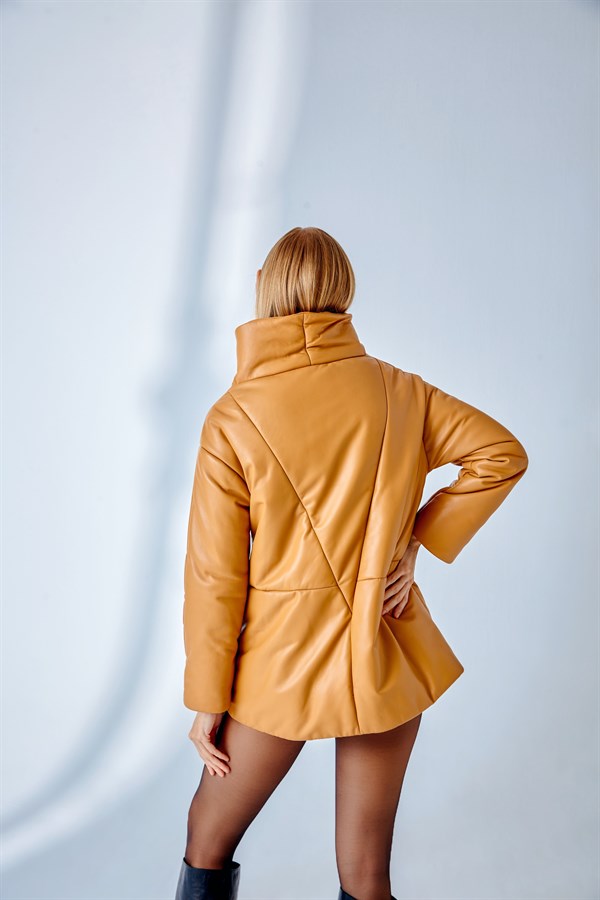 Dropped Shoulder Leather Jacket – Camel