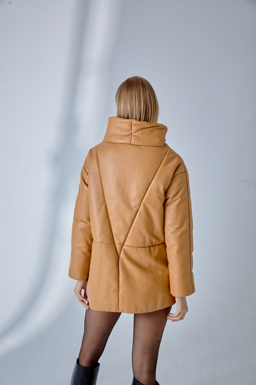 Dropped Shoulder Leather Jacket – Camel
