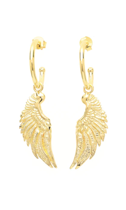 Angel Wing Small Hoop Earrings 18K Gold Over Sterling Silver