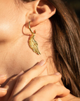 Angel Wing Small Hoop Earrings 18K Gold Over Sterling Silver