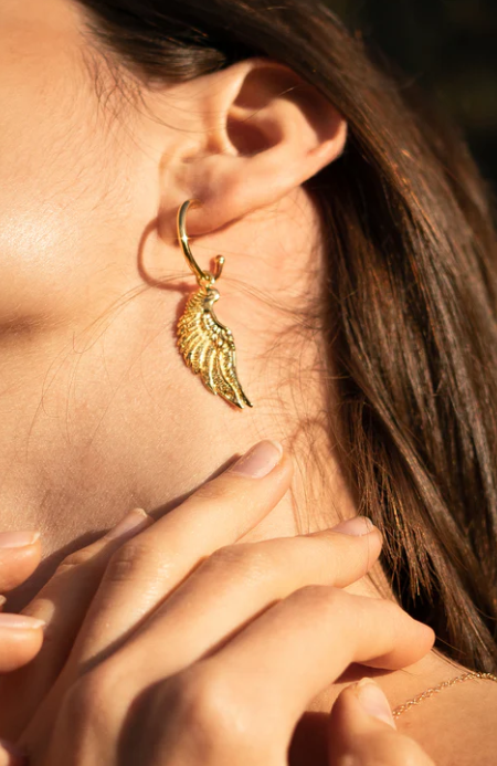 Angel Wing Small Hoop Earrings 18K Gold Over Sterling Silver