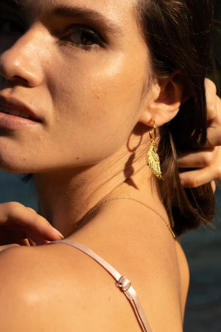 Angel Wing Small Hoop Earrings 18K Gold Over Sterling Silver