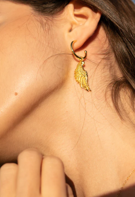 Angel Wing Small Hoop Earrings 18K Gold Over Sterling Silver