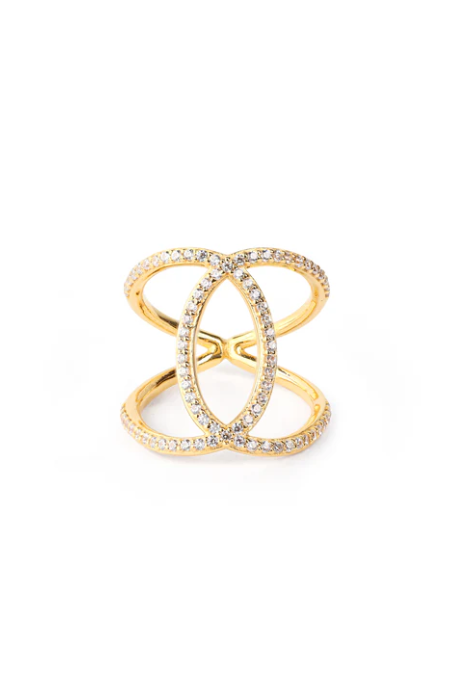 Ascension Criss Cross Ring 18k Gold White Topaz