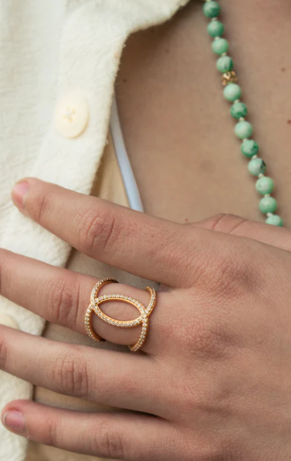 Ascension Criss Cross Ring 18k Gold White Topaz