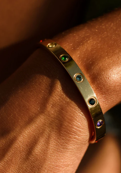 Chakra Healing Stone Bangle 18k Gold finished Stainless Steel