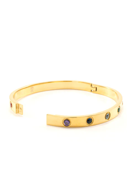 Chakra Healing Stone Bangle 18k Gold finished Stainless Steel