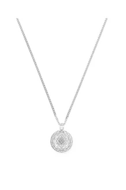 Sri Yantra Supreme Manifestor All Gender Necklace White Rhodium