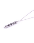 Om Mani Padme HumSterling Silver White Topaz Prayer Necklace White Rhodium 22 inches