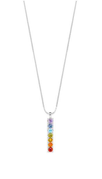 Chakra Align Rainbow Bar Necklace White Rhodium