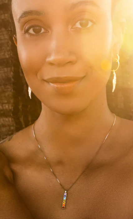 Chakra Align Rainbow Bar Necklace White Rhodium