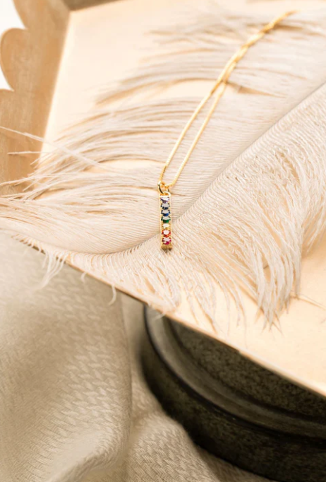 Chakra Align Rainbow Bar Necklace White Rhodium