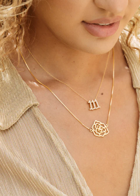 111 Angel Number Manifestation Necklace White Topaz 18k Gold