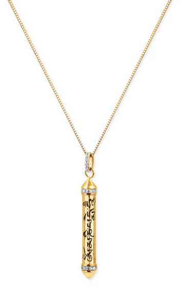 OM MANI PADME HUM 18k Gold White Topaz Prayer Necklace 22 inches