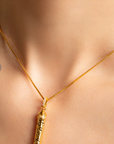 OM MANI PADME HUM 18k Gold White Topaz Prayer Necklace 22 inches