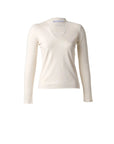 Ecru Silk and Cashmere Deep V-Neck Knitwear