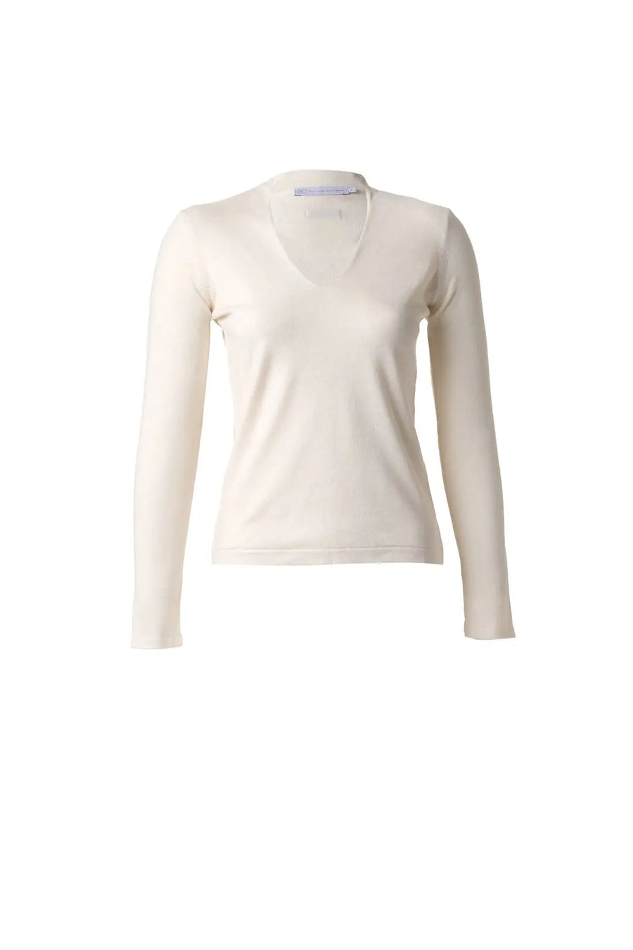 Ecru Silk and Cashmere Deep V-Neck Knitwear