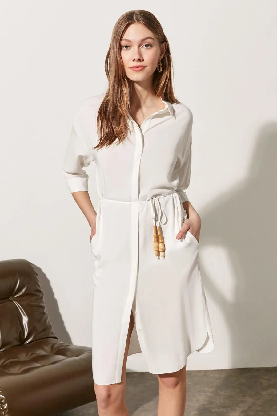 Ecru Rosella Womens Shirt Knee Length Dress Fınal Item - Porterist 5