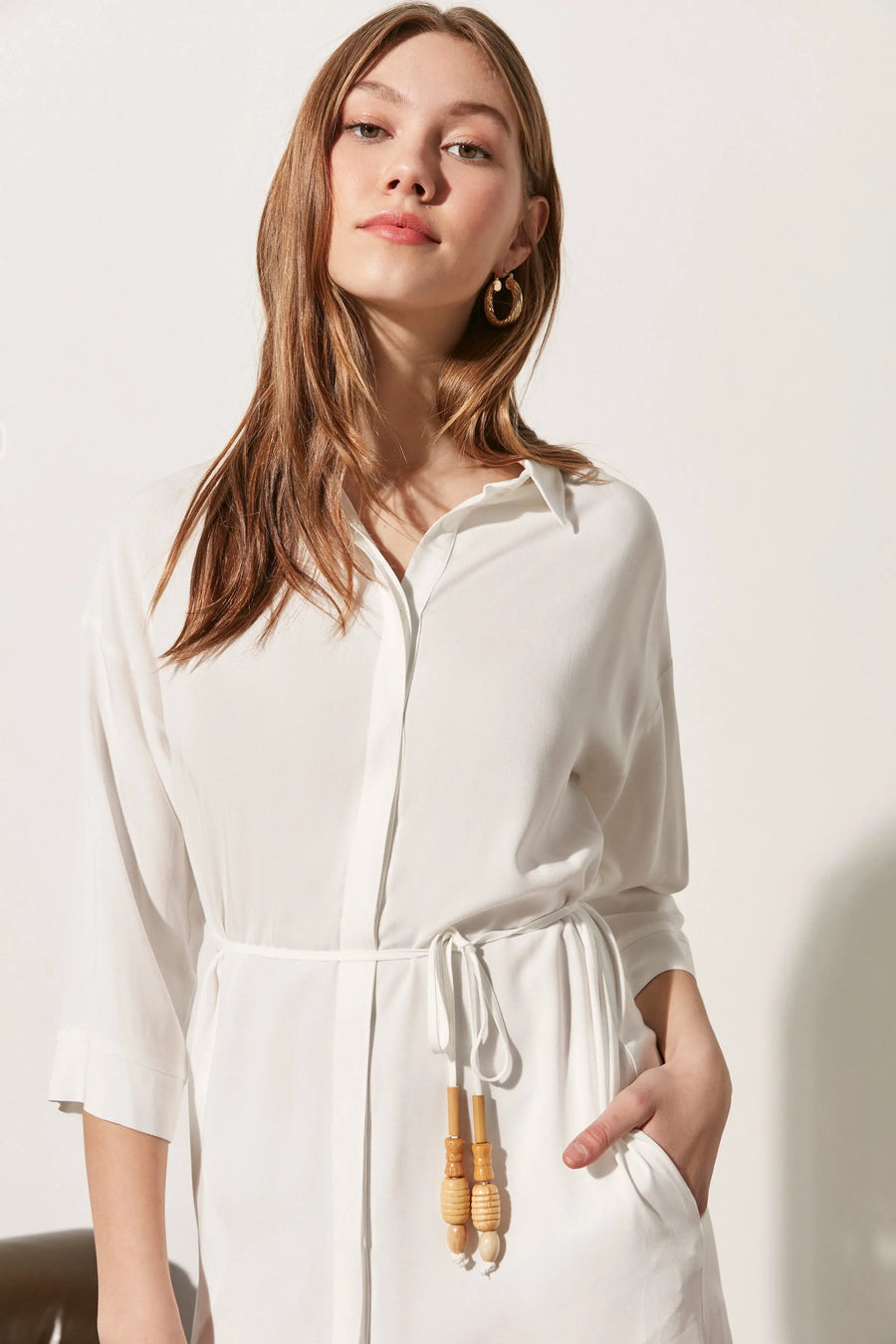 Ecru Rosella Womens Shirt Knee Length Dress Fınal Item - Porterist 6