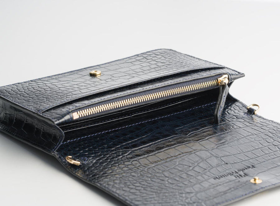 Ela Flap Bag - Navy Blue And Black Croco | Porterist