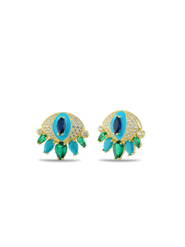 Enamel Blue Eye Gold Earrings | Porterist