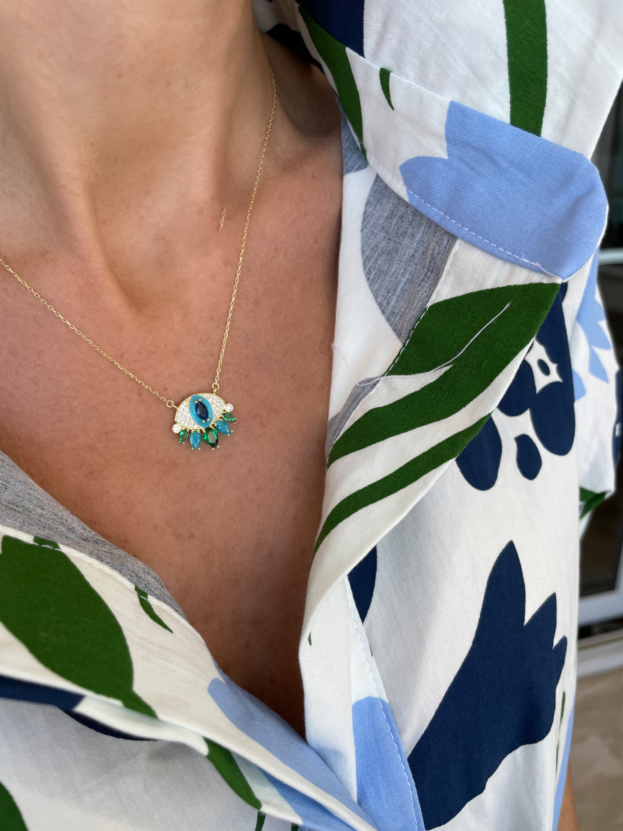 Enamel Blue Eye Gold Necklace | Porterist