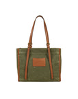 Green Canvas Genuine Leather Strap Tote Bag