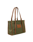 Green Canvas Genuine Leather Strap Tote Bag