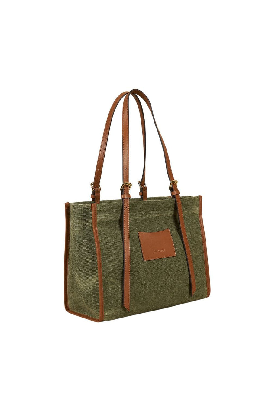 Green Canvas Genuine Leather Strap Tote Bag