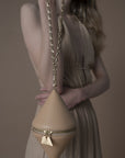 Mookee Beige Chain Handle Leather Crossbody Bag | Porterist