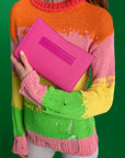 Barb Fuchsia Leather Hand Bag With Removable Shoulder