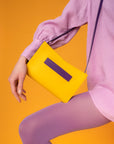 Barb Yellow Purple Dual Color Leather Hand Bag