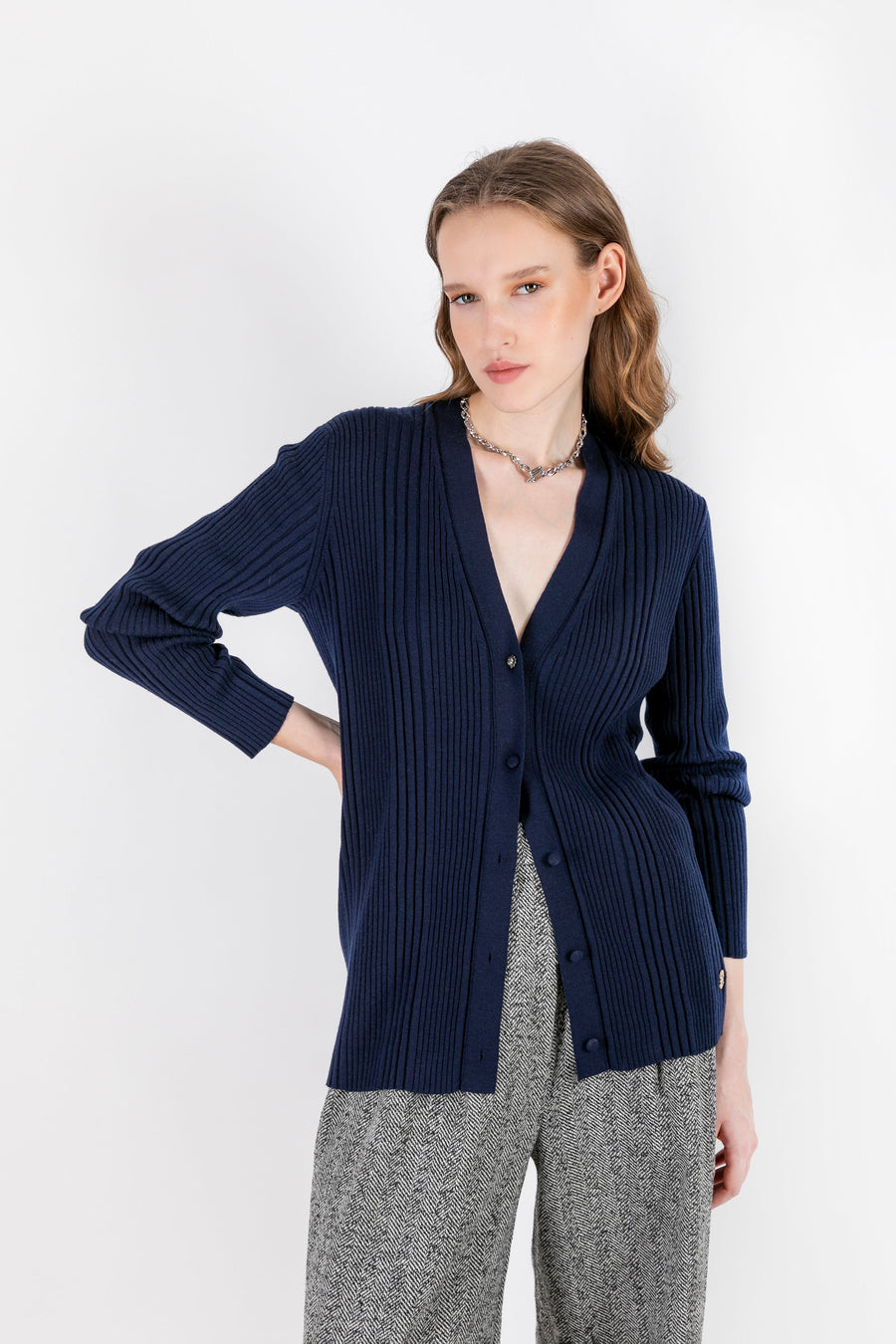 Azade - Navy Blue Cardigan with Camisole Detail - Porterist 1