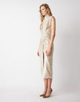 Louis Long Elegant Dress with Slits Beige