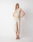 Louis Long Elegant Dress with Slits Beige